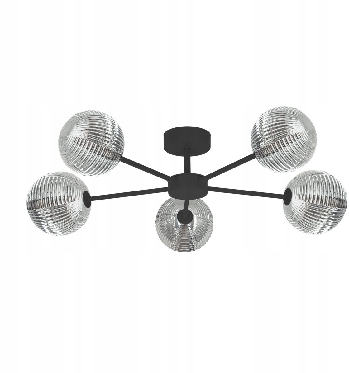 Zwarte Hanglamp met 5 rookglazen kappen, G9, 68cm