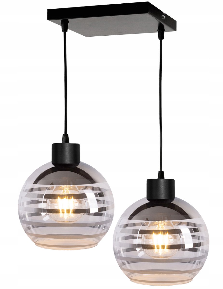 Hanglamp Glazen Bol met Strepen - 2x E27 Fitting