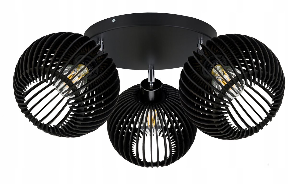 Loft Plafond Lamp Zwart Hout E27 - Verstelbaar