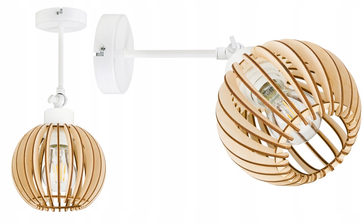 Kinkiet Loft Houten Bol E27 Verstelbaar Wandlamp