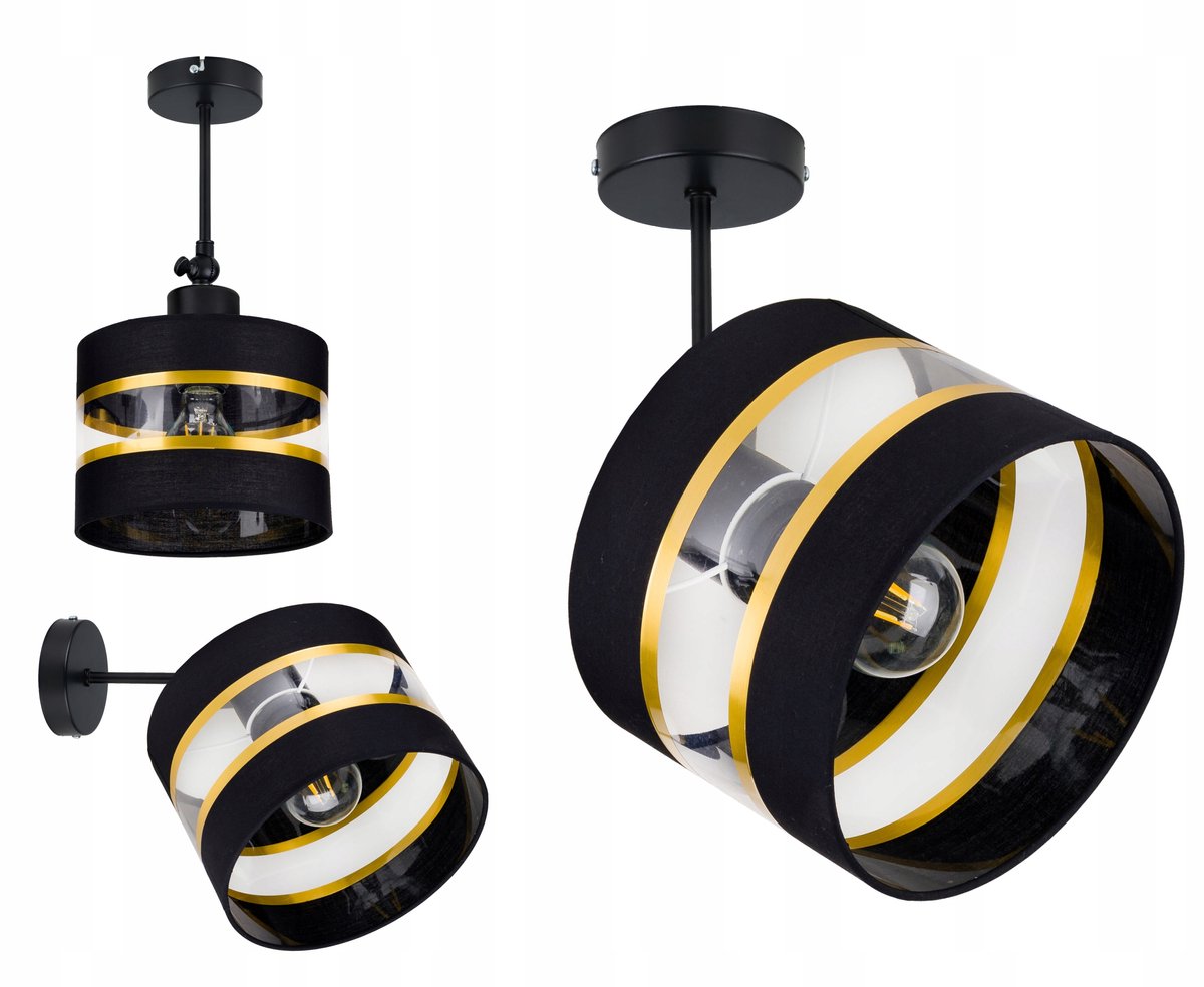 Hanglamp Wandlamp Zwart Goud 20cm E27 Verstelbaar