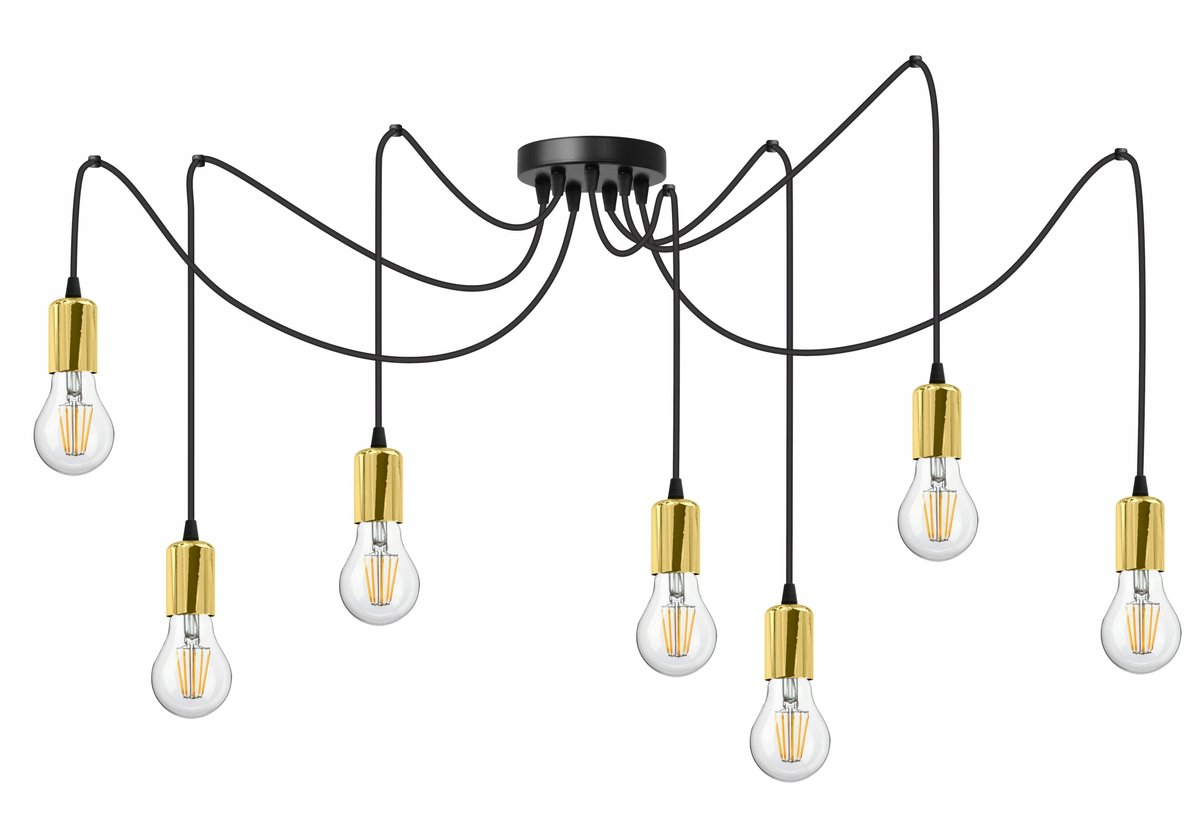 Zwarte Hanglamp Pająk Zwart/Goud E27 7x60W
