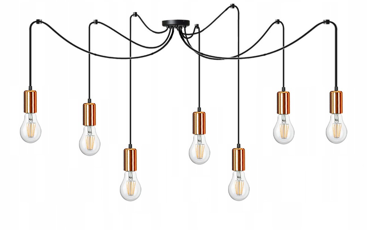 Hanglamp Zwart/Koper E27 - Verstelbaar 7 lichtpunten
