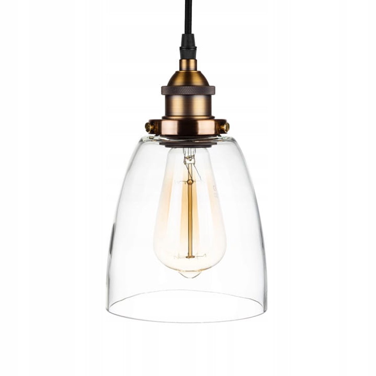 Glazen hanglamp 'Koker' - Transparant met Oude Gouden Armatuur