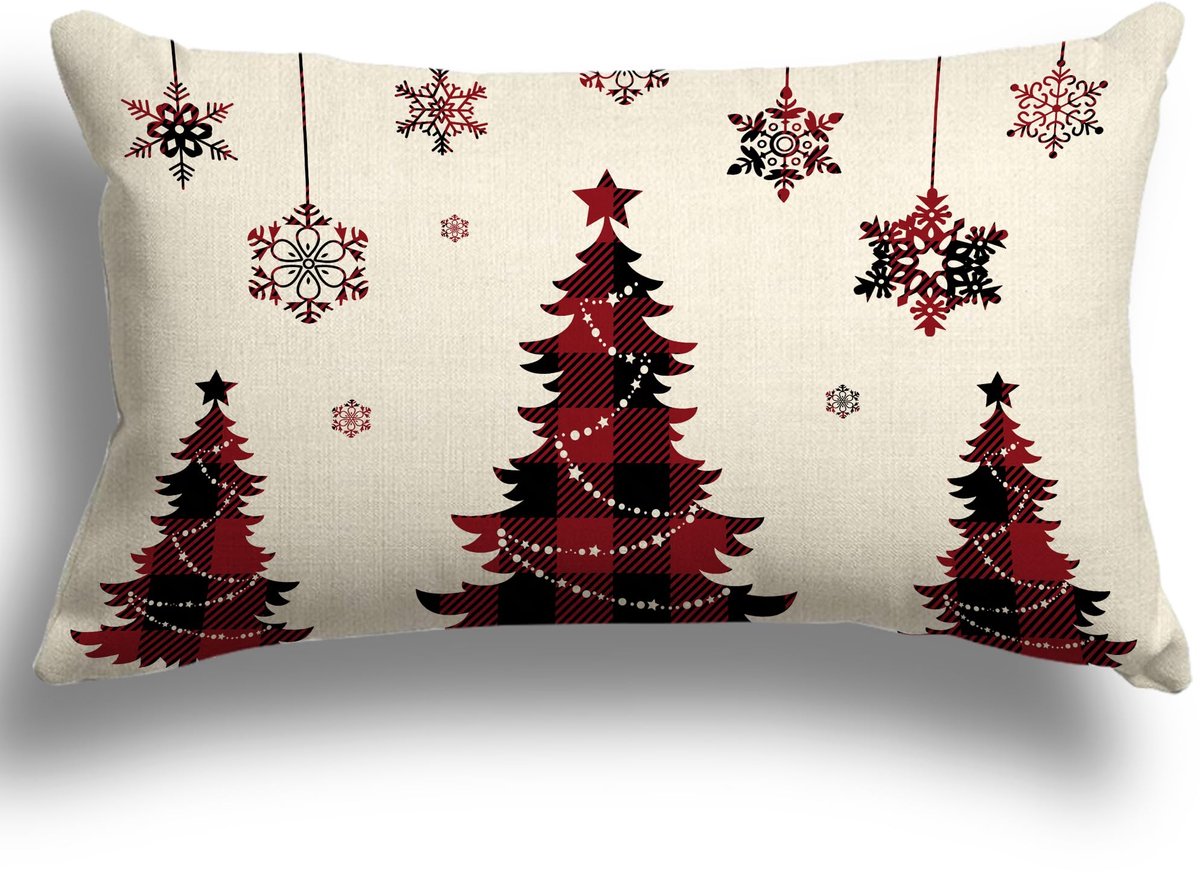Unyqoos Decoratieve linnen kussenhoes met kerstmotief en onzichtbare ritssluiting wit