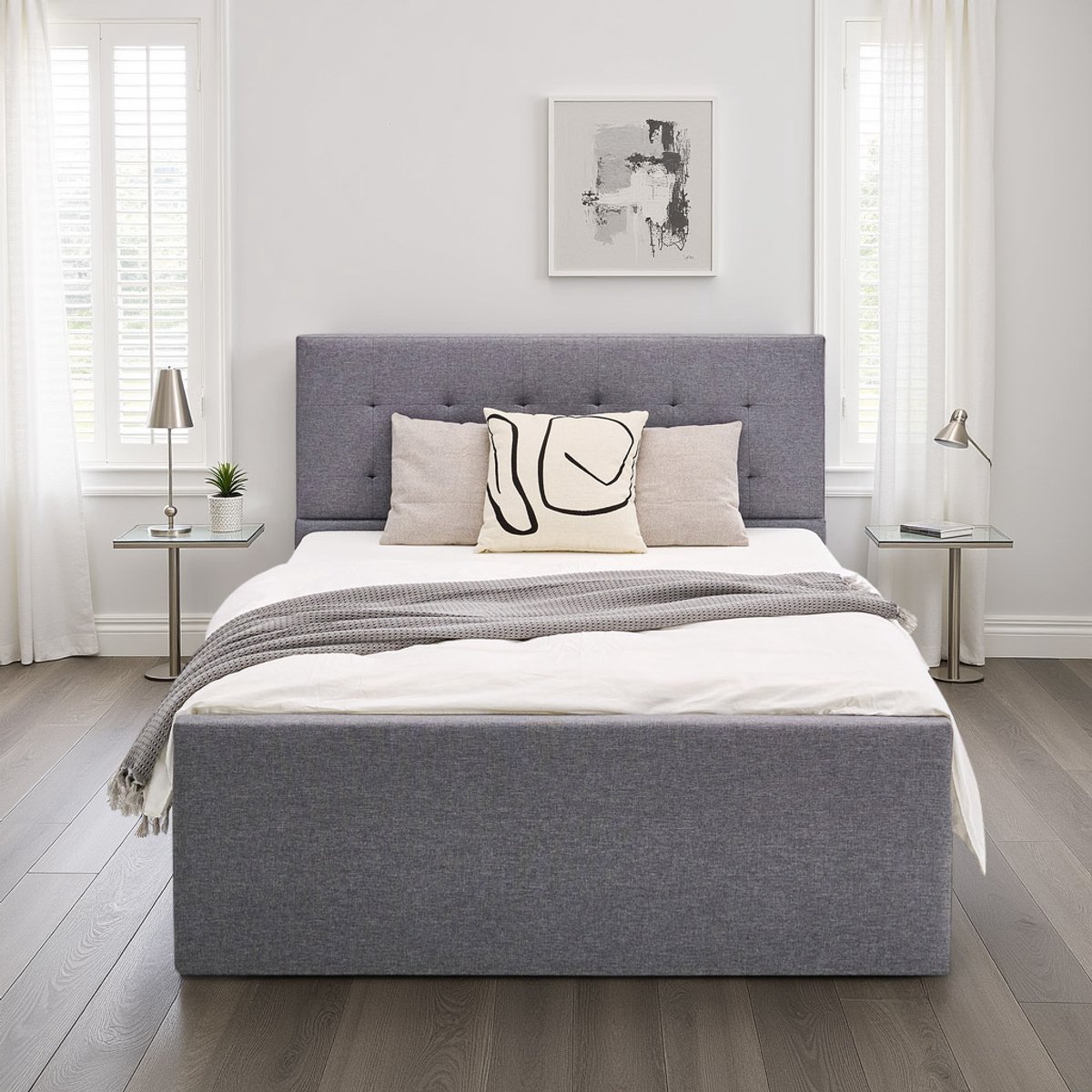 Homestyle4u Twijfelaarbedden -120x200 cm - Gestoffeerd bed - met opbergruimte - Grijs — cadeau in Cadeau-ideeën - foto 4
