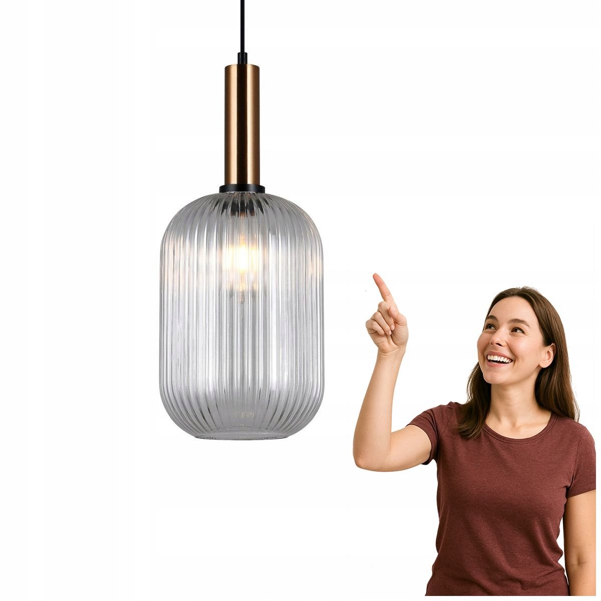 Italux Antiola Hanglamp Messing & Transparant Glas E27