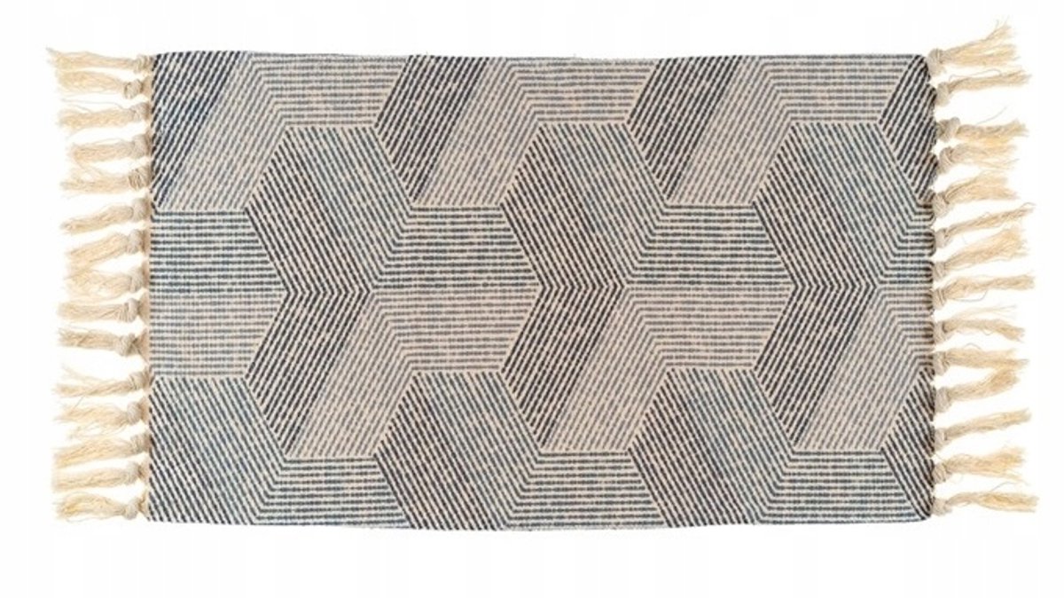 BOHO Vloerkleed 45x75 cm - Crème met Blauw-Marine Geometrisch Patroon