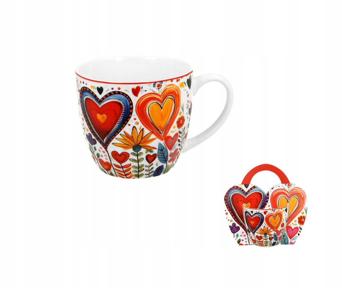 Kop 460ml "Kleurrijke Harten 2" Porselein - Romantisch Cadeau