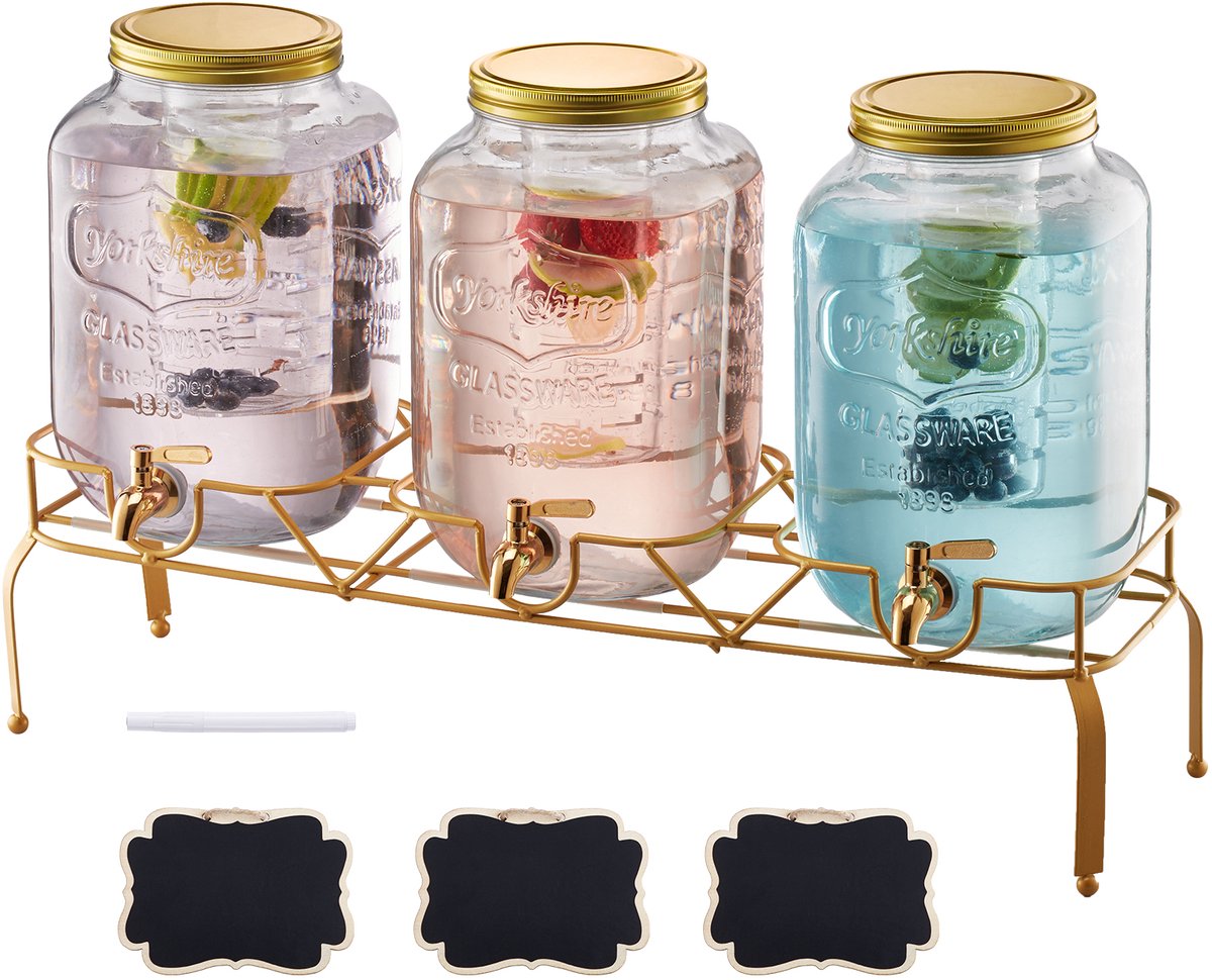 VEVOR Drankdispenser 3x8l Sapdispenser Met Tap voor Feesten Bars Glas Hotel