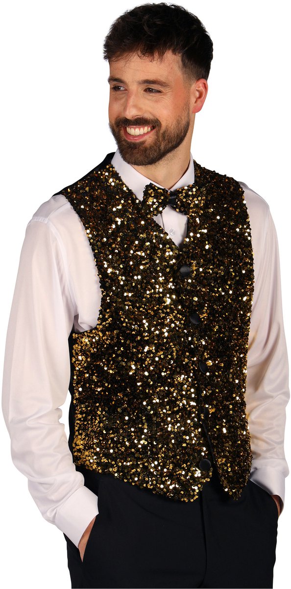 Paillettenvest - Gilet - Goud-Zwart - Heren - Maat XXL