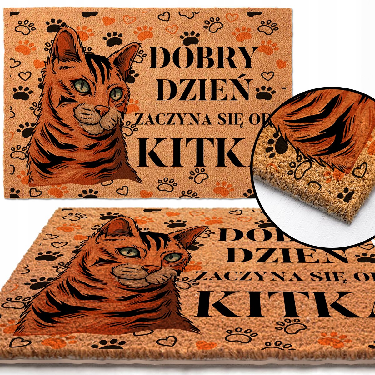 Kokosmat 40x60 cm met Kattenmotief - Deurmat met Antislip Rubberen Onderkant