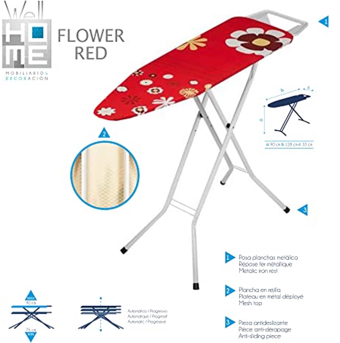Strijkplank met bloemenmotief in rood