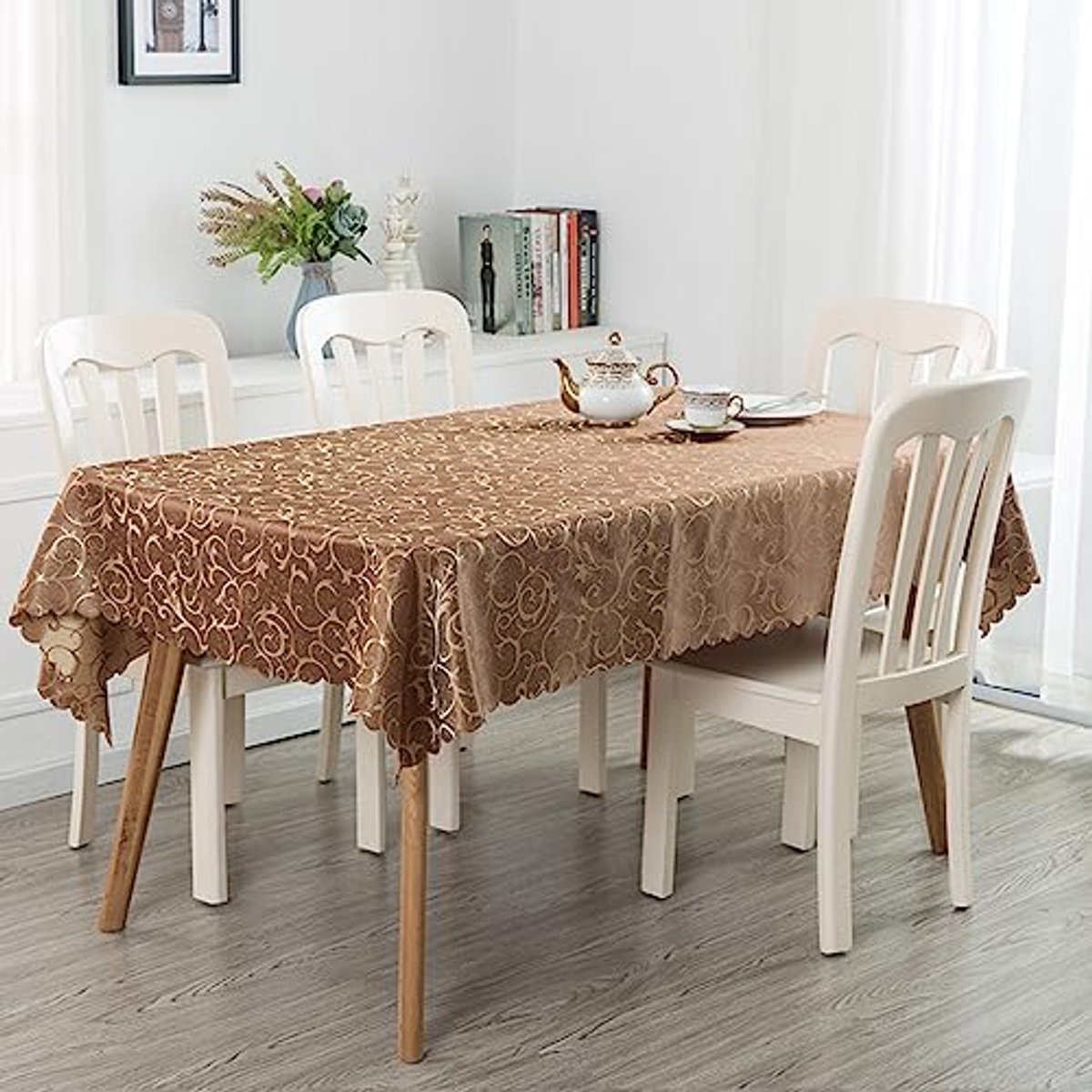 Rond Tafelkleed 160cm - Elegante Jacquard Tafelkleed voor Feesten en Events - Donkerbruin