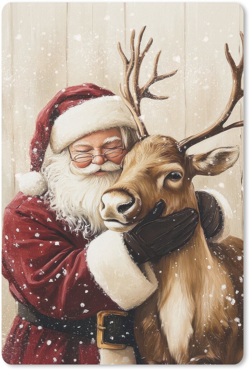 Muismat 18x27 cm - Mousepad Kerstman - Rendier - Sneeuw - Kleurrijk - Muismatten