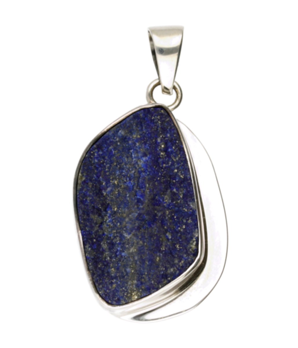 Zilveren Lapis Lazuli edelsteen ruw vrije vorm groot hanger