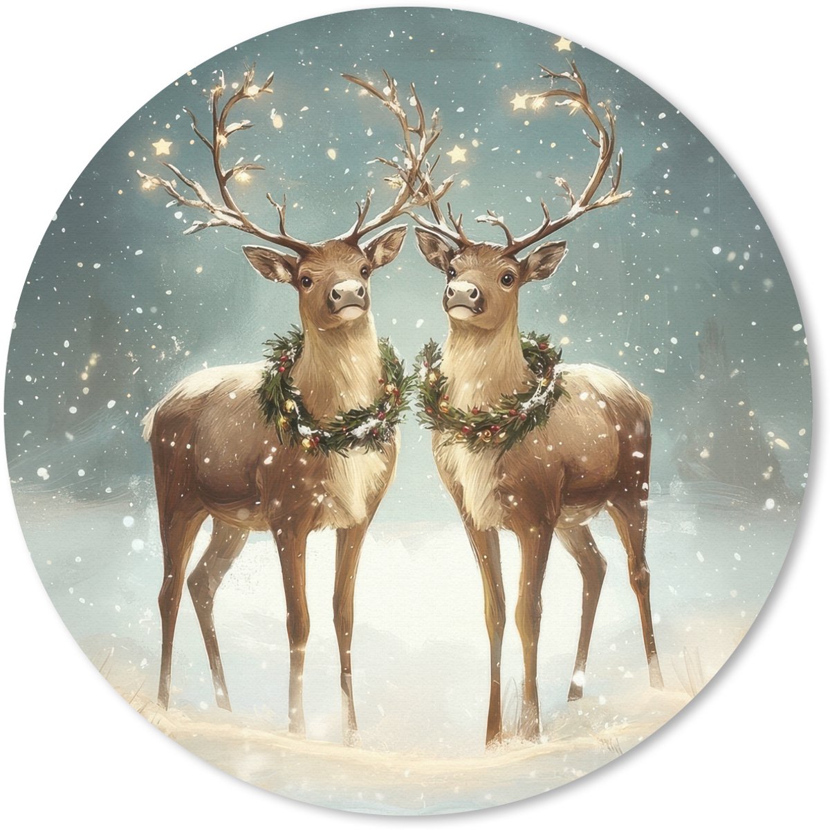 Muismat rond 20x20 cm - Mousepad Kerstmagie - Winterwoud - Rendier - Ronde muismatten