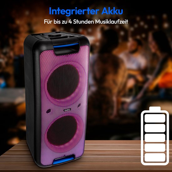 MEDION PX-1 Plus Partybox (accu, met microfoon, draagbare Bluetooth-luidspreker, muziekbox, lichteffecten, karaoke, 2 microfooningangen, AUX, USB) van Merkloos — afbeelding 2