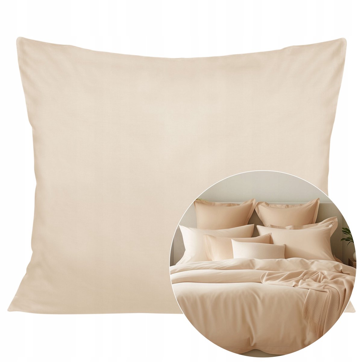 Kussensloop 70x80cm, 100% Katoen Satijn, lichtbeige, Effen