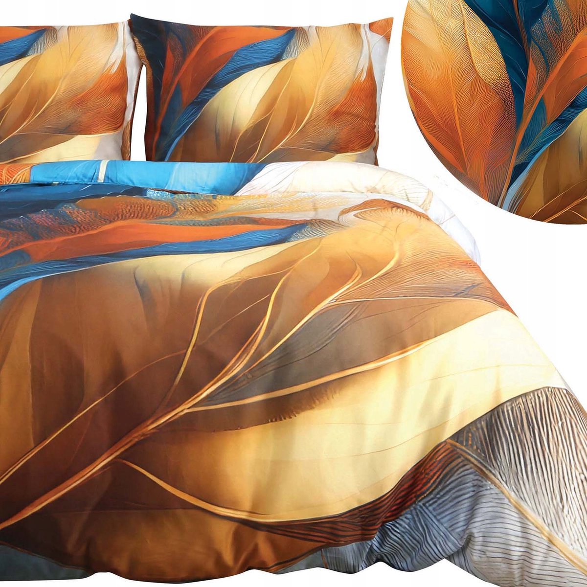 SATYNLOVE PREMIUM Katoenen Satijnen Dekbedovertrek Set 220x200 Gouden Bladeren