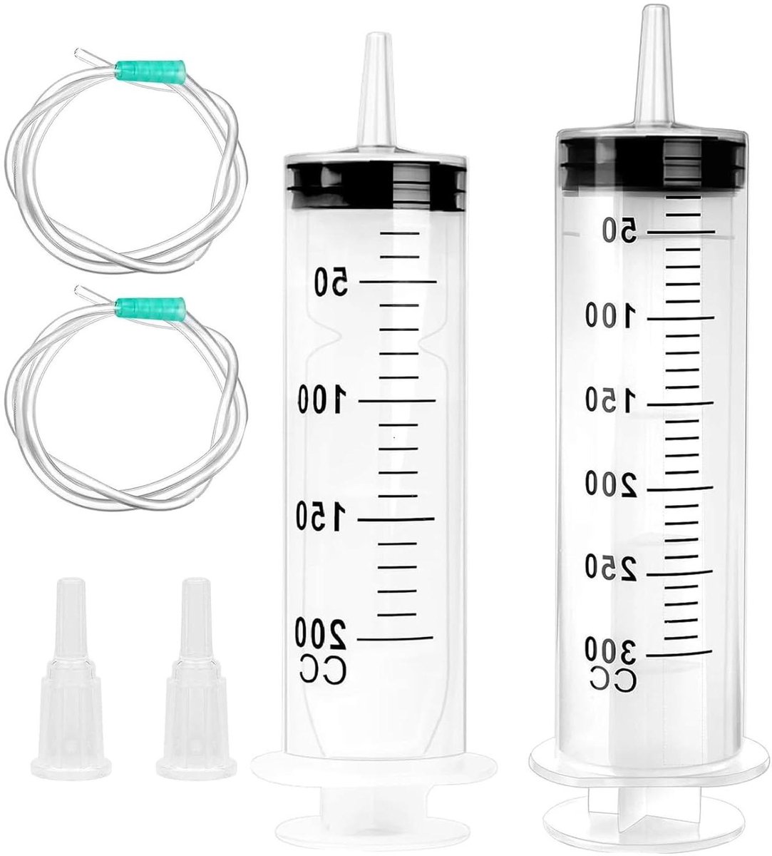 Image of 2 stuks doseerspuiten, 200 ml + 300 ml, met slang, voor olie en diervoeding, spuitset voor laboratorium en industrie