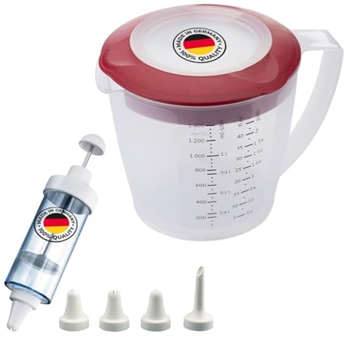 Mengbeker met Deksel en Garneerspuit Set - 1 Liter Bakkershulp