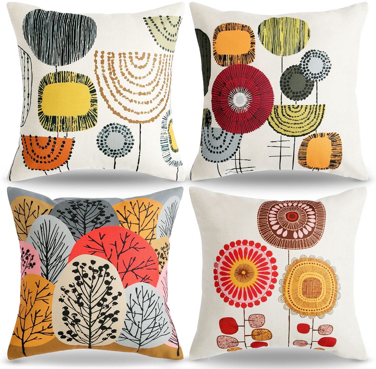 Unyqoos Set van 4 linnen kussenslopen met zonnebloemmotief voor herfstdecoratie lichtroze
