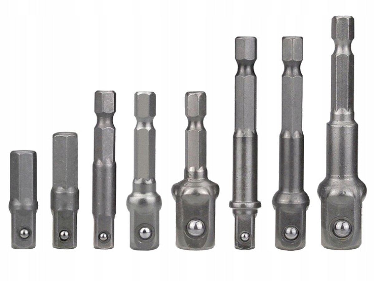 Adapter Set 1/4" 3/8" 1/2" voor Schroefmachine - 8 Delig