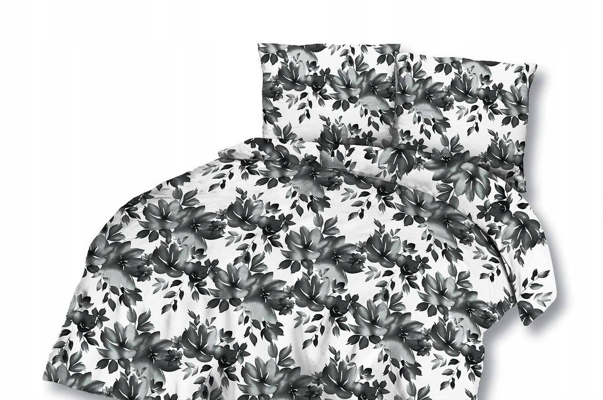 Satine Dekbedovertrek Set 160x200cm Zwart Grijs Bloemmotief