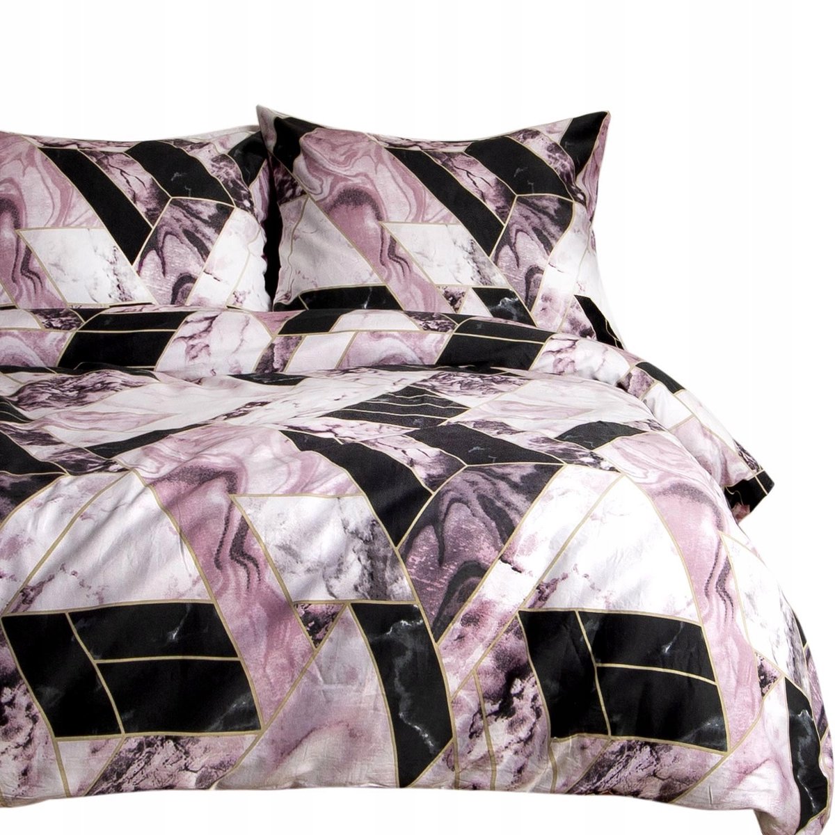 SATYNLOVE Katoensatijn beddengoed 160x200 cm - Marmerlook Zwart Roze