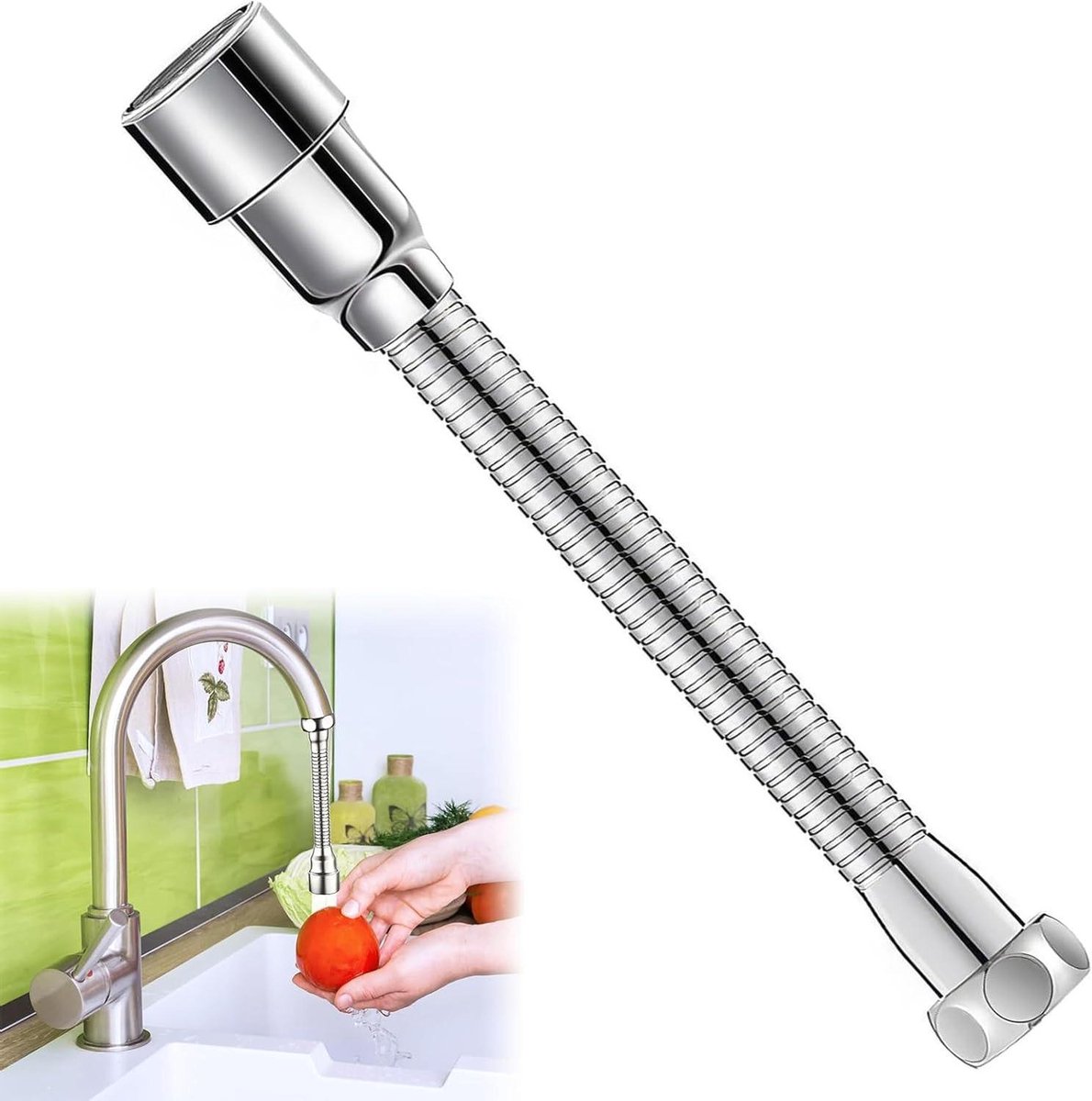 Universele Kraanverlenging voor de Keuken - Verlengstuk Waterkraan - Handige Keukenkraan Verlenging - 360 graden draaibaar - Zilver - 15cm