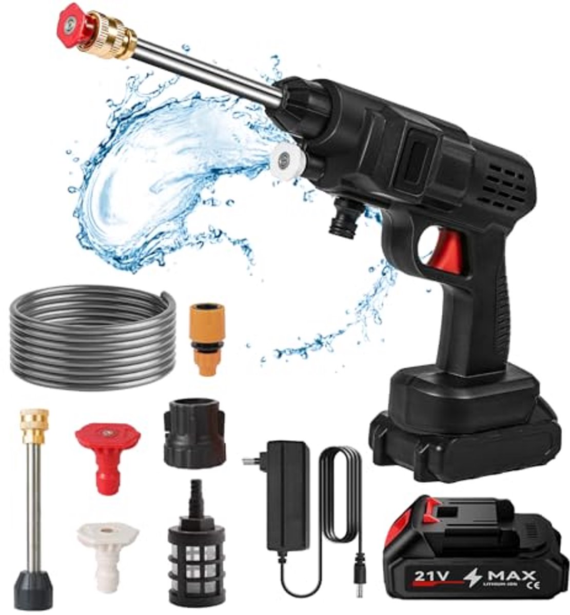 Mobiele hogedrukreiniger 21 V met multifunctioneel spuitmond 200W
