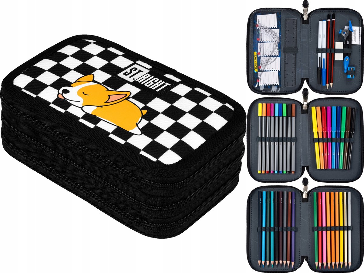 ST.RIGHT drievoudige etui met Sleepy Corgi-accessoires