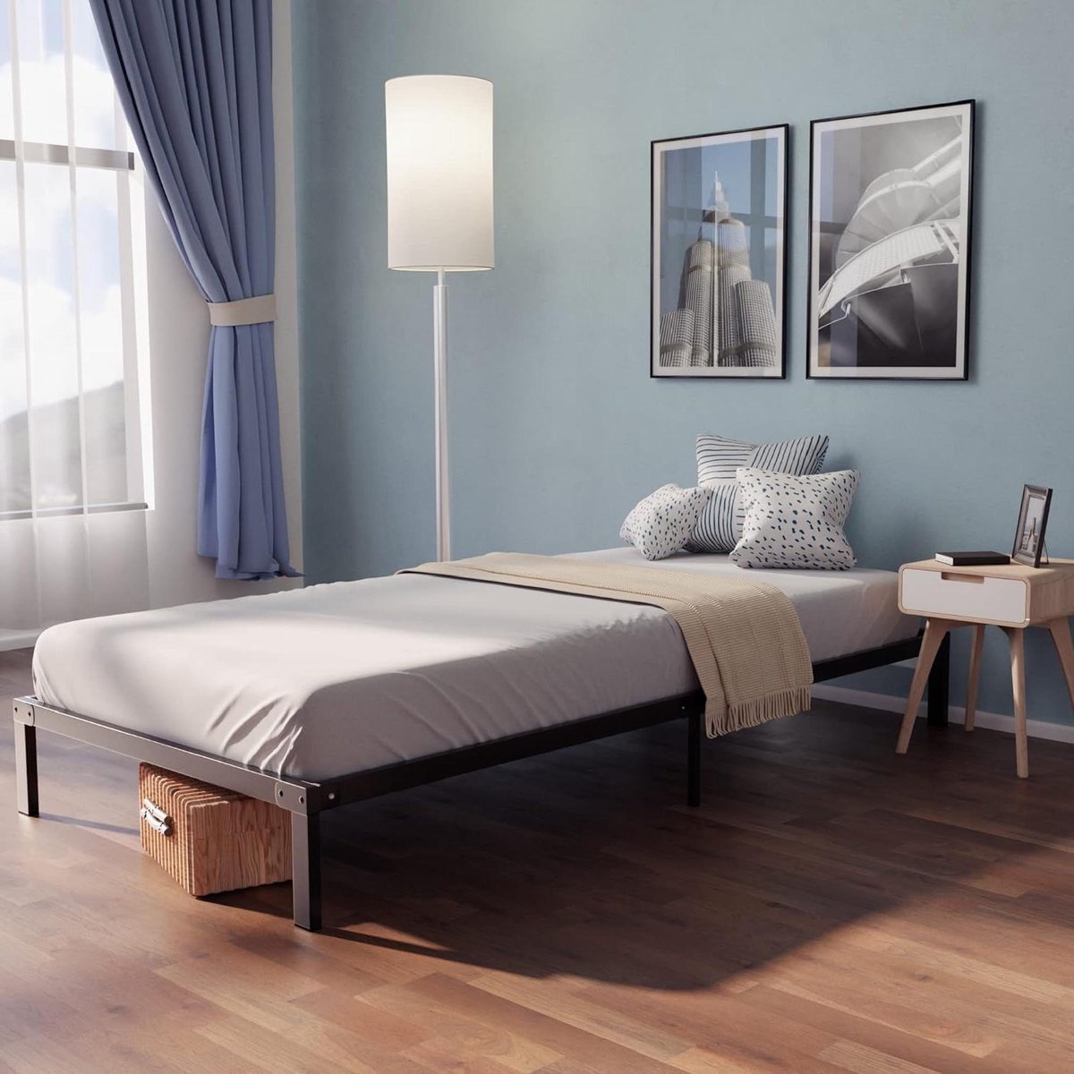 Provento Bedframe 90x200 met Lattenbodem en Poten - Hoogte 35 cm - Eenvoudige Montage en Opbergruimte - Stevige Structuur - Slaapkamermeubel. Any