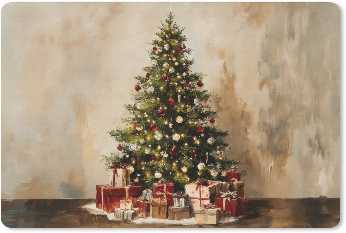 Muismat 27x18 cm - Mousepad Kerstboom - Versierd - Kleurrijk - Muismatten