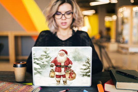 Laptop sticker - 11.6 inch - Kerstman- Winter - Sneeuw - Wit - Rood - 30x21cm - Laptopstickers - Laptop skin - Cover