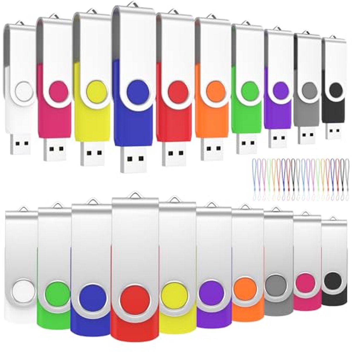 Meerkleurige USB-sticks 4GB - 20 Stuks USB 2.0 Flashdrive met Lanyards