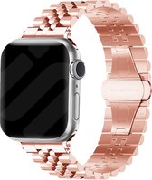 Strap-it Jubilee stalen schakel band - Geschikt voor Apple Watch bandje - Series 1/2/3/4/5/6/7/8/9/10/11/SE/SE2/SE3 - Rose Gold - Staal/metalen luxe band met vlindersluiting - RVS iWatch bandje voor maat: 38 / 40 / 41 / 42mm