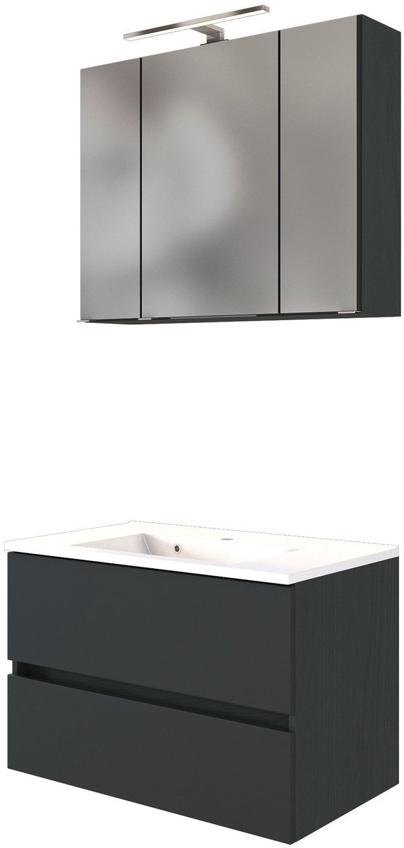 Wastafelmeubelset Brama 80cm - grafiet/mat grijs - Held - Medicijnkastjes - Grijs - MDF; Spaanplaat - Medicijnkastjes -