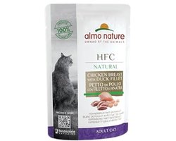 Almo Nature HFC Natural - Gourmet Natvoer voor Volwassen Katten - Kippenborst met Eendenfilet - Human Grade, Glutenvrij - 55g, Pak van 24