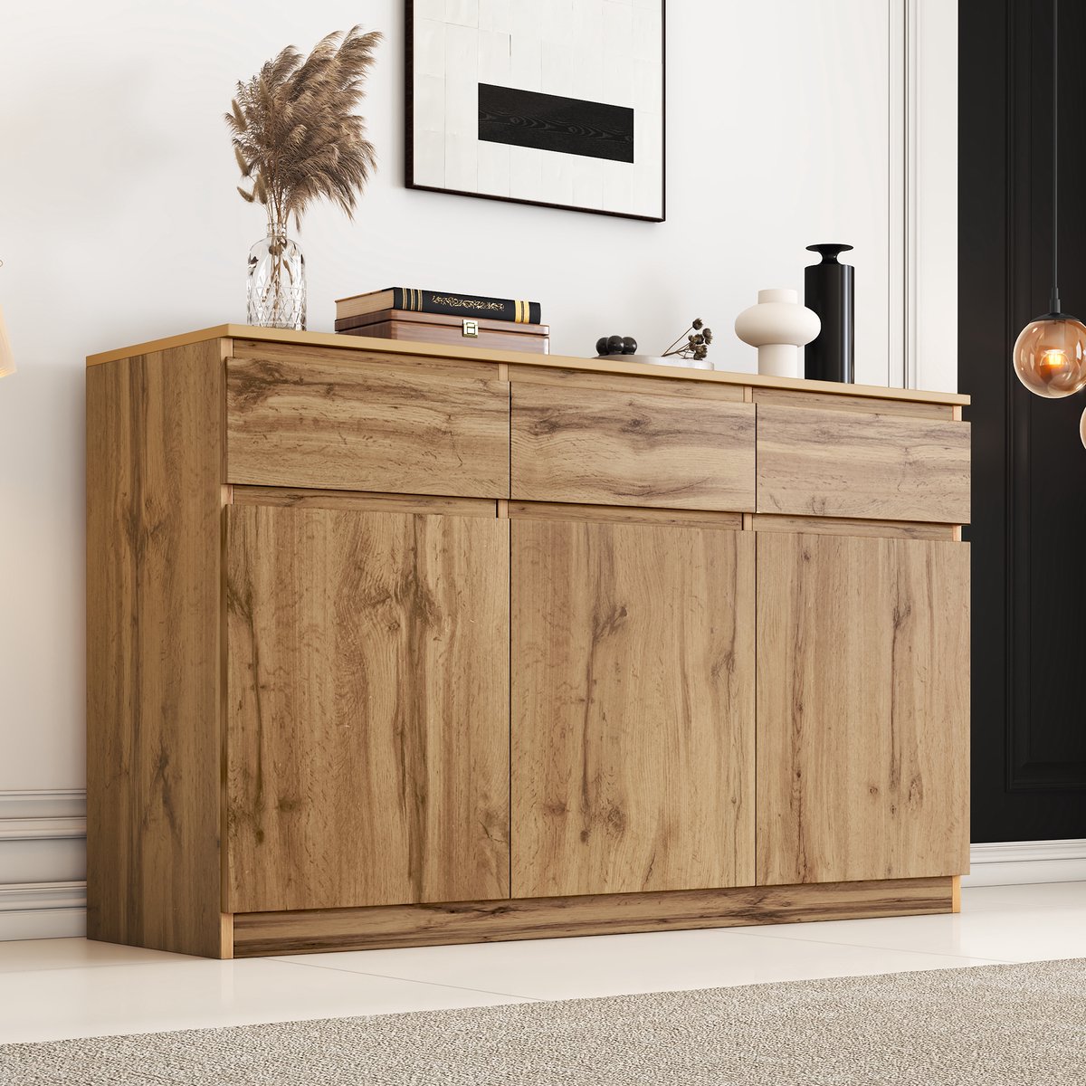 HAUSS SPOLE Dressoirs - Sideboard Met 3 Deuren En 3 Laden - Multifunctionele Opbergkast Vo