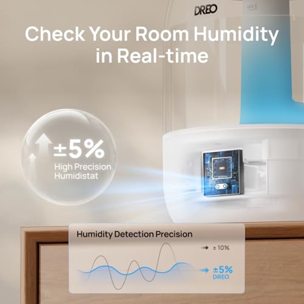 Dreo 3L Ultrasonic Humidifier Bedroom Humidifier Ultrasonic Cold Mist Humidifier with 30 Hours Running Time Top Fill Moisture Sensor Diffuser
