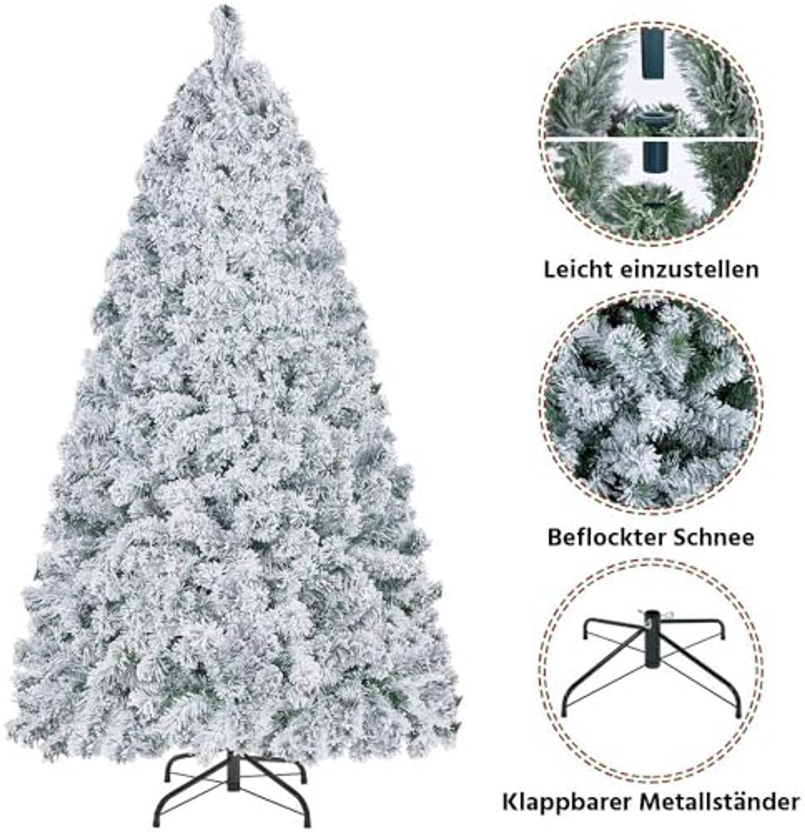 Yaheetech Kunstkerstboom met sneeuw, 152,5 cm (Ø ca. 93 cm) met ca. 532 punten, dennenboom met sneeuw, incl. metalen standaard, snelle montage, klapsysteem, boom voor Kerstmis – foto 2