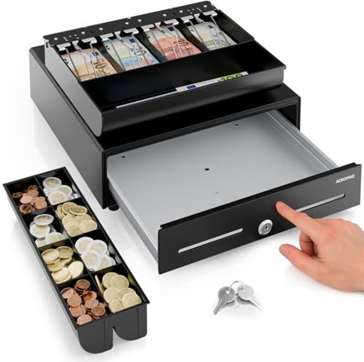 Kassalade voor Kassa - Compatibel met 6P/4C RJ11 - 4 Munt- & 8 Biljetvakken - Robuuste Metalen Behuizing - Handmatige Opening - Ideaal voor Detailhandel