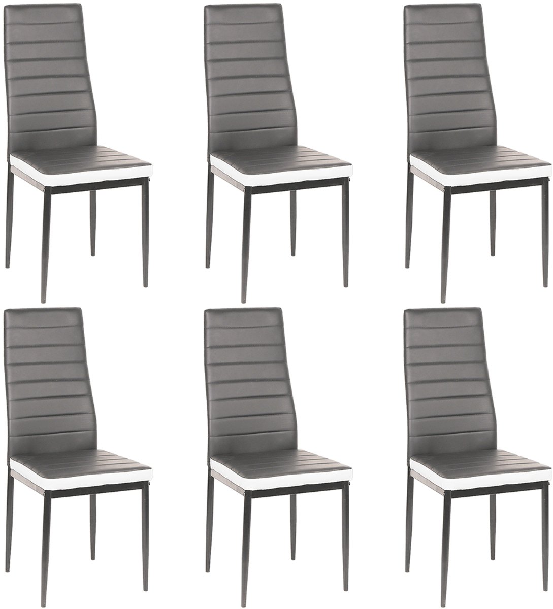 PIPIPOXER-Eetkamerstoelen - Set Van 6 - Eettafelstoel - Keukenstoel -Stoel-PU Leer - Metalen Poten -Grijs en wit