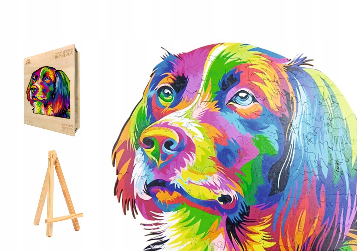Houten Puzzel Golden Retriever 293 Stukjes in Houten Kist