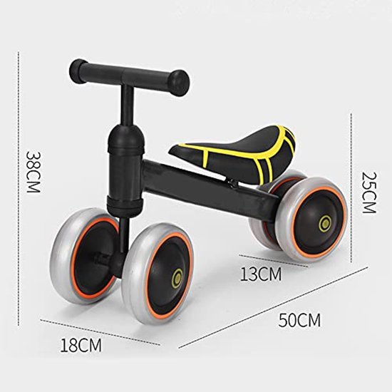 Balance Bike for Children from 1 Year Old, Toy with 4 Wheels for Baby Bike from 12 to 36 Months, First Bike Without Pedals for Boys and Girls as Birthday Gift, 50 x 18 x 38 cm, Black van Merkloos — afbeelding 3