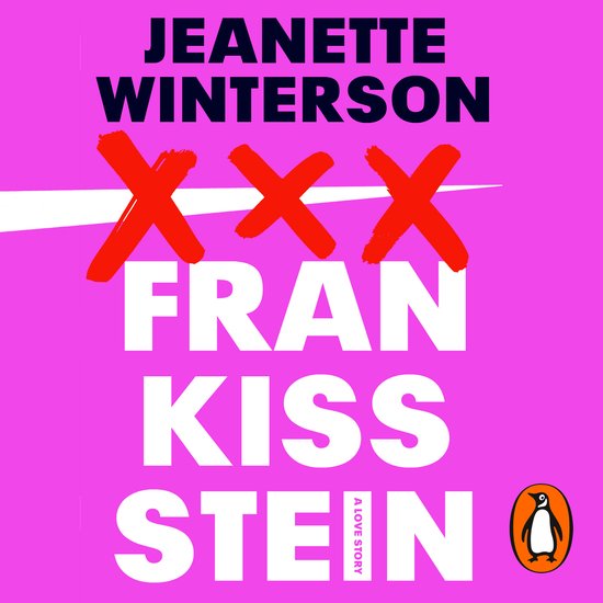 Couverture de livre avec le titre 'Fran Kiss Stein' en lettres blanches sur fond rose avec des XXX rouges.