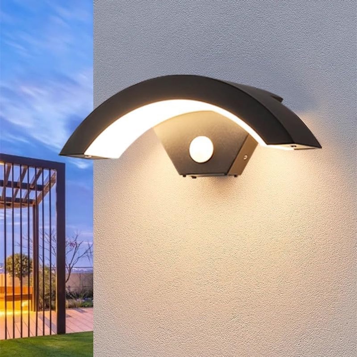 Tuin wandlampen - Buitenwandlamp met Bewegingsdetector, 24W 2650LM Zwarte LED Wandlamp Wat