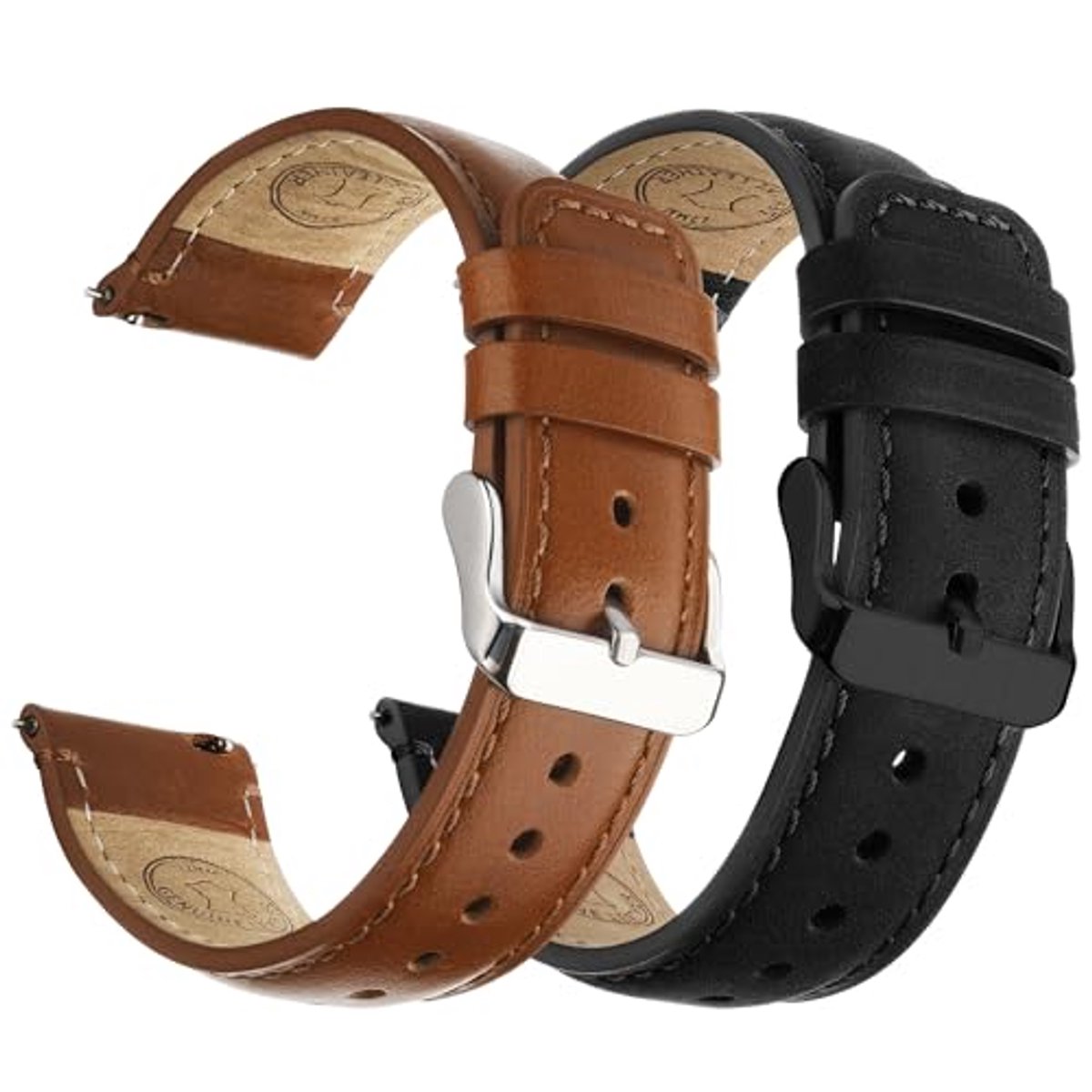 Leren Horlogeband 18 mm, 20 mm en 22 mm met Snelle Bevestiging - Unisex 2-Pack